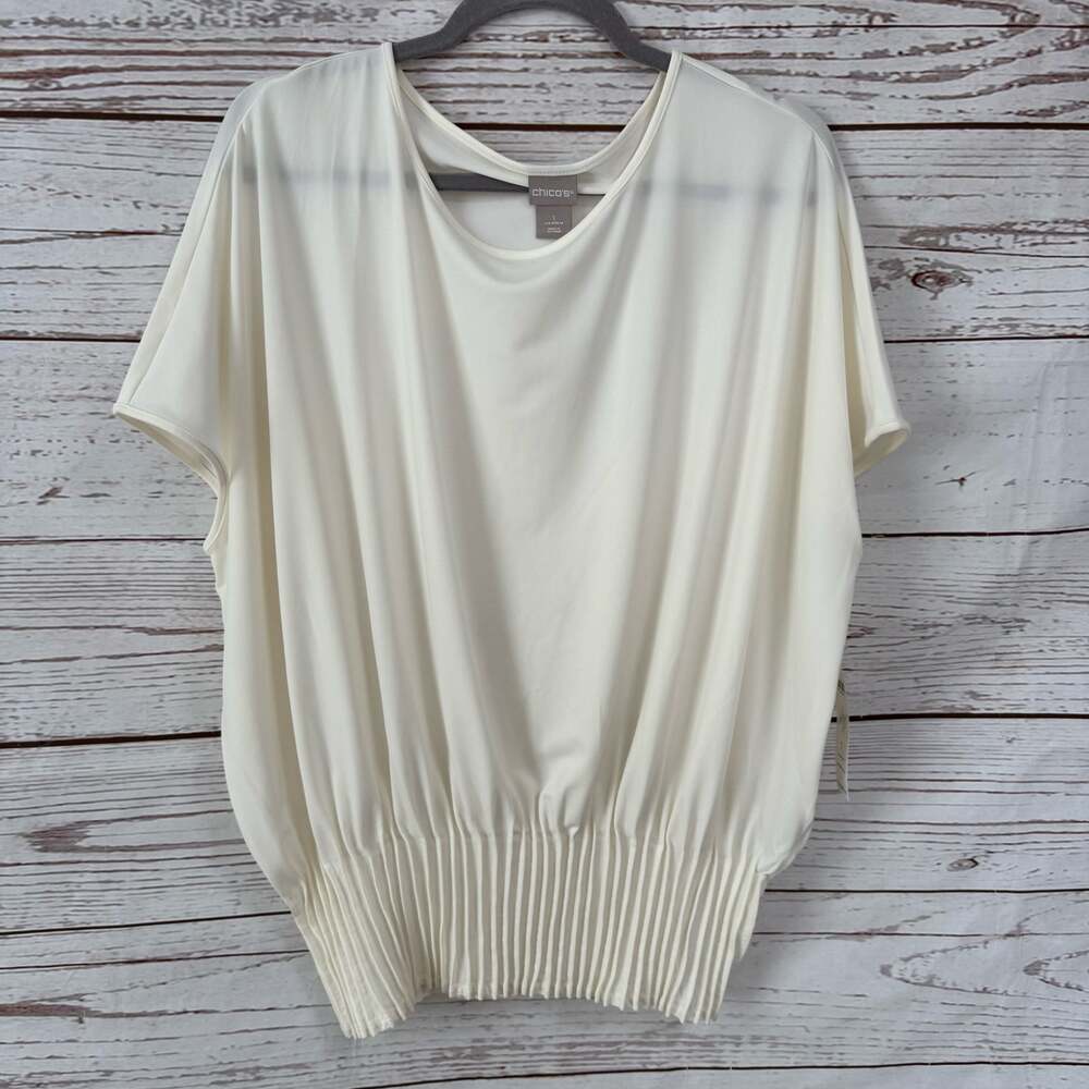 Chico's New Women's Cream Knit Pleat Hem Top Size 1